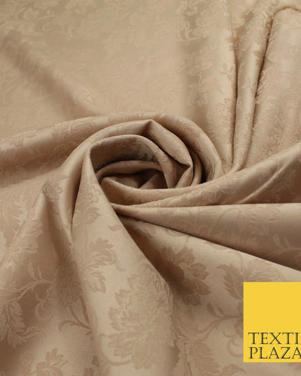 Nude Peach Self Jacquard Floral Vine Textured Brocade Dress Fabric 9925