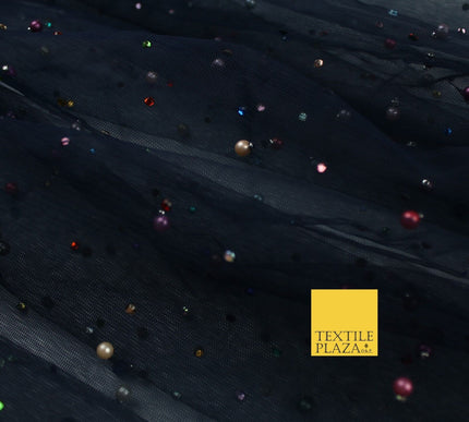 3 COLOURS Studded Multi-Colour Pearls & Stones Mesh Net Fabric Bridal Dress