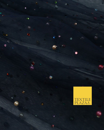 3 COLOURS Studded Multi-Colour Pearls & Stones Mesh Net Fabric Bridal Dress