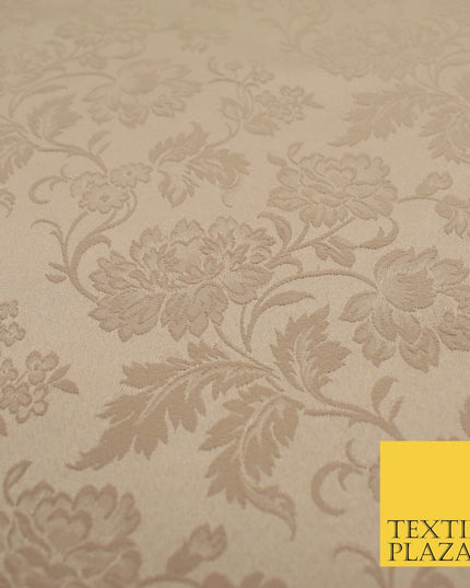 Nude Peach Self Jacquard Floral Vine Textured Brocade Dress Fabric 9925