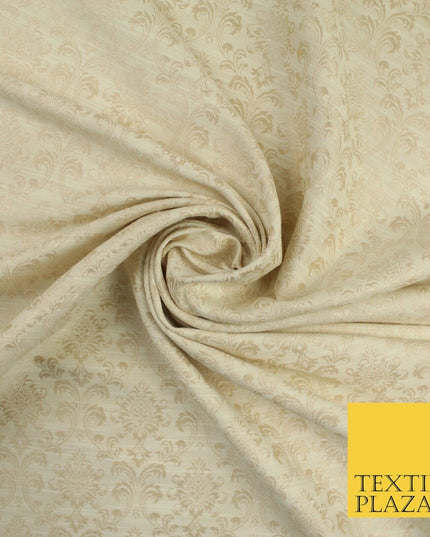 Gold Self Jacquard Ornamental Damask Metallic Textured Brocade Dress Fabric 9921