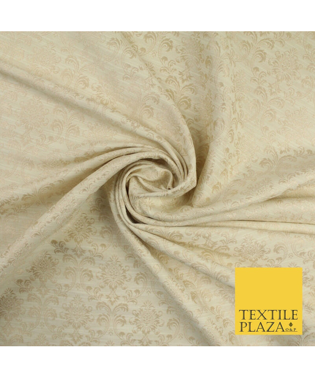 Gold Self Jacquard Ornamental Damask Metallic Textured Brocade Dress Fabric 9921
