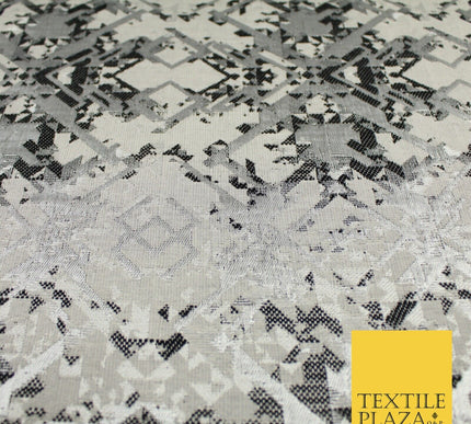 Black Silver Geometric Squares Funky Metallic Textured Brocade Dress Fabric 9922
