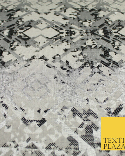 Black Silver Geometric Squares Funky Metallic Textured Brocade Dress Fabric 9922