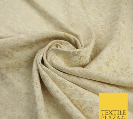 Gold Self Jacquard Ornamental Damask Metallic Textured Brocade Dress Fabric 9921