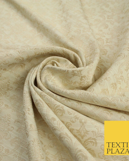 Gold Self Jacquard Ornamental Damask Metallic Textured Brocade Dress Fabric 9921