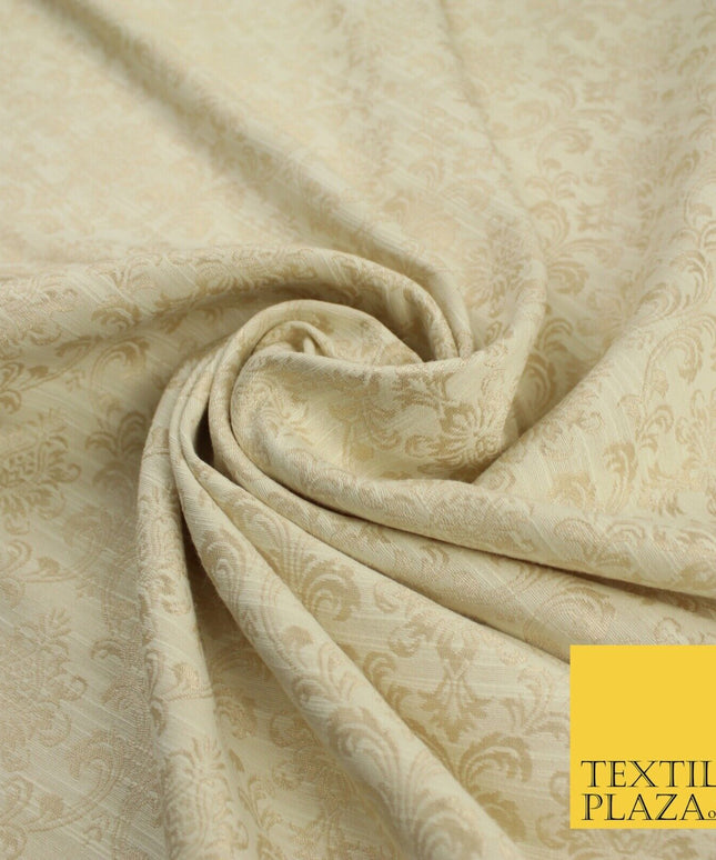 Gold Self Jacquard Ornamental Damask Metallic Textured Brocade Dress Fabric 9921