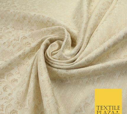 Gold Self Jacquard Ornamental Damask Metallic Textured Brocade Dress Fabric 9921