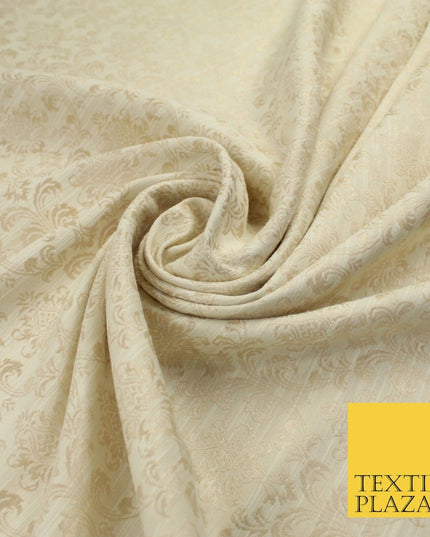 Gold Self Jacquard Ornamental Damask Metallic Textured Brocade Dress Fabric 9921