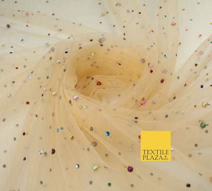 3 COLOURS Studded Multi-Colour Pearls & Stones Mesh Net Fabric Bridal Dress