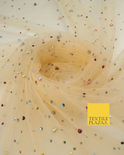 3 COLOURS Studded Multi-Colour Pearls & Stones Mesh Net Fabric Bridal Dress