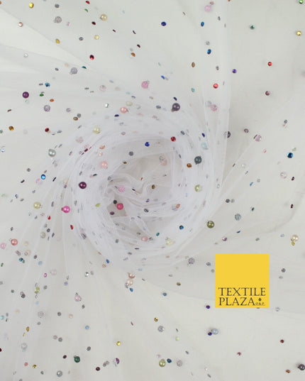 3 COLOURS Studded Multi-Colour Pearls & Stones Mesh Net Fabric Bridal Dress