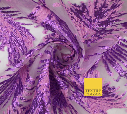 3 COLOURS Wild Leaf Textured Brocade Design on Off White Organza Fabric