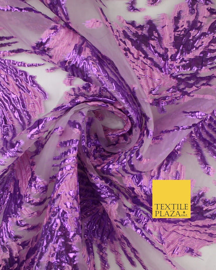 3 COLOURS Wild Leaf Textured Brocade Design on Off White Organza Fabric