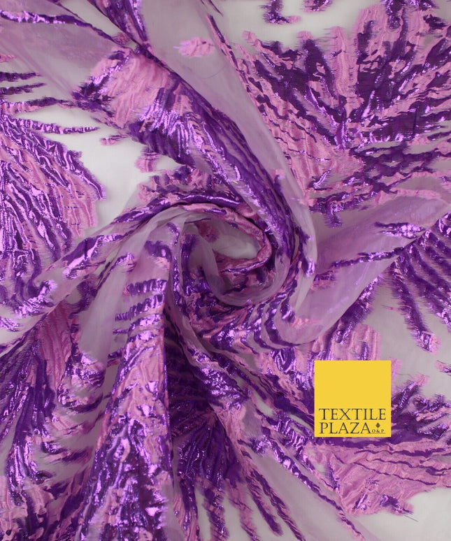 3 COLOURS Wild Leaf Textured Brocade Design on Off White Organza Fabric