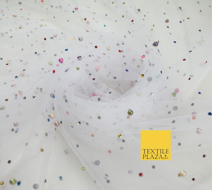 3 COLOURS Studded Multi-Colour Pearls & Stones Mesh Net Fabric Bridal Dress