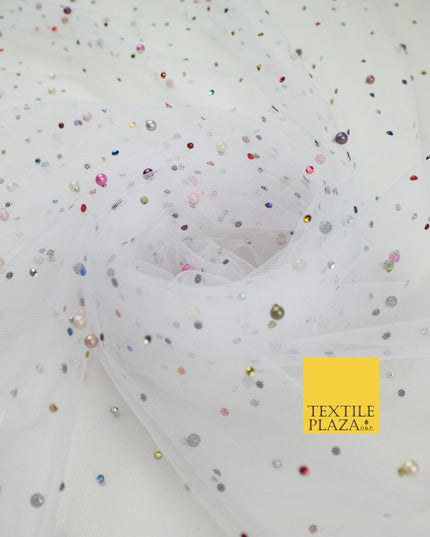 3 COLOURS Studded Multi-Colour Pearls & Stones Mesh Net Fabric Bridal Dress