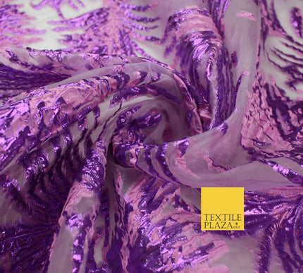 3 COLOURS Wild Leaf Textured Brocade Design on Off White Organza Fabric