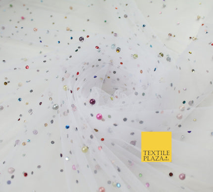 3 COLOURS Studded Multi-Colour Pearls & Stones Mesh Net Fabric Bridal Dress