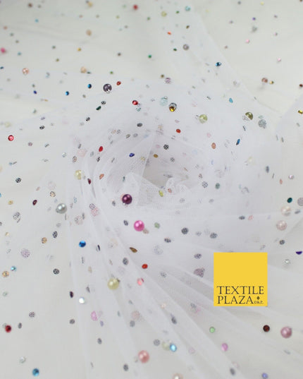 3 COLOURS Studded Multi-Colour Pearls & Stones Mesh Net Fabric Bridal Dress