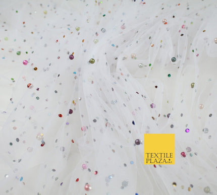 3 COLOURS Studded Multi-Colour Pearls & Stones Mesh Net Fabric Bridal Dress