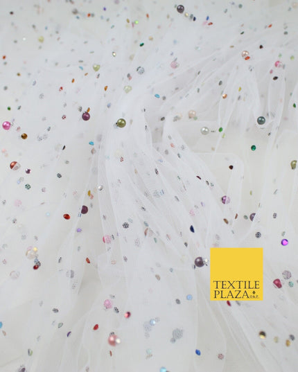 3 COLOURS Studded Multi-Colour Pearls & Stones Mesh Net Fabric Bridal Dress