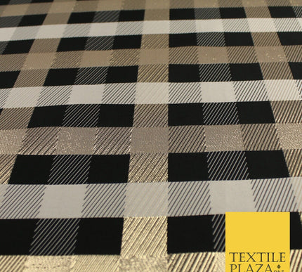 Black Stone Gold Tartan Check Metallic Textured Brocade Dress Fabric 9918