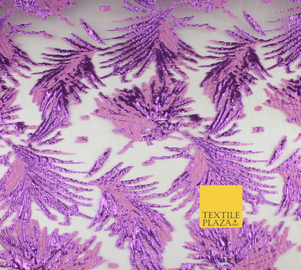 3 COLOURS Wild Leaf Textured Brocade Design on Off White Organza Fabric