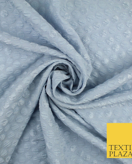 Pale Blue Polka Dot Dots Dimple Bubble Textured Brocade Dress Fabric 9923