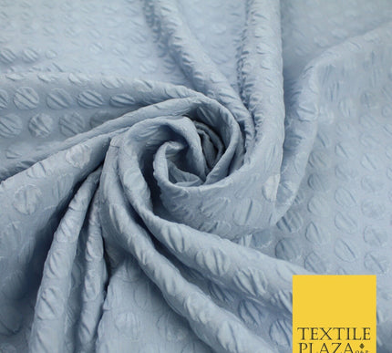 Pale Blue Polka Dot Dots Dimple Bubble Textured Brocade Dress Fabric 9923