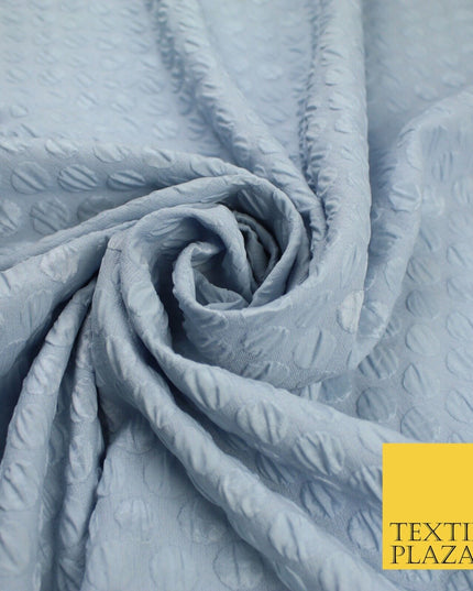 Pale Blue Polka Dot Dots Dimple Bubble Textured Brocade Dress Fabric 9923