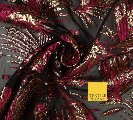 3 COLOURS Wild Leaf Textured Brocade Design on Off White Organza Fabric