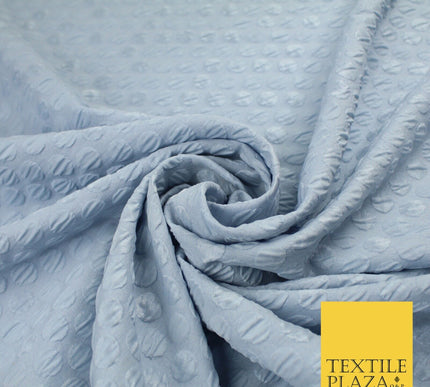 Pale Blue Polka Dot Dots Dimple Bubble Textured Brocade Dress Fabric 9923