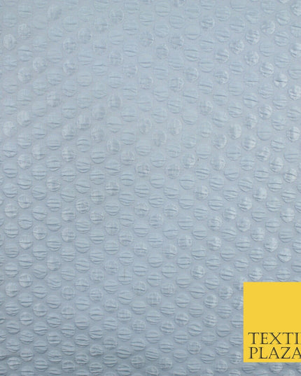 Pale Blue Polka Dot Dots Dimple Bubble Textured Brocade Dress Fabric 9923