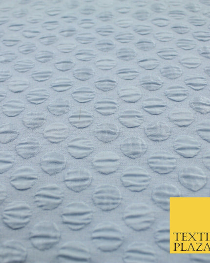 Pale Blue Polka Dot Dots Dimple Bubble Textured Brocade Dress Fabric 9923