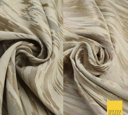 2 COLOURS - Metallic Gold Barcode Stripes Retro Textured Brocade Dress Fabric
