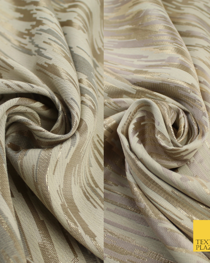 2 COLOURS - Metallic Gold Barcode Stripes Retro Textured Brocade Dress Fabric