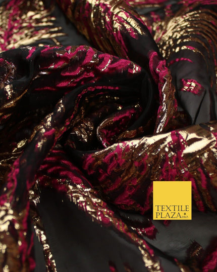 3 COLOURS Wild Leaf Textured Brocade Design on Off White Organza Fabric