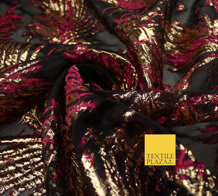 3 COLOURS Wild Leaf Textured Brocade Design on Off White Organza Fabric