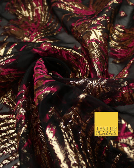 3 COLOURS Wild Leaf Textured Brocade Design on Off White Organza Fabric