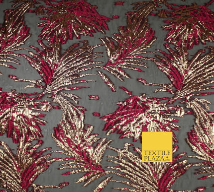 3 COLOURS Wild Leaf Textured Brocade Design on Off White Organza Fabric