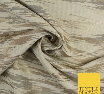 2 COLOURS - Metallic Gold Barcode Stripes Retro Textured Brocade Dress Fabric