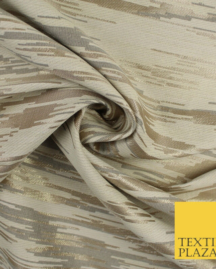 2 COLOURS - Metallic Gold Barcode Stripes Retro Textured Brocade Dress Fabric