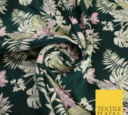 Bottle Green Pink Floral Monstera Metallic Textured Brocade Dress Fabric 9916