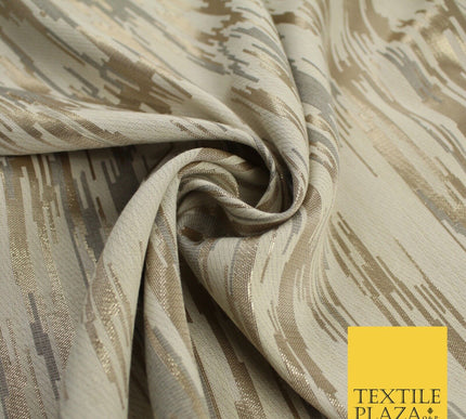 2 COLOURS - Metallic Gold Barcode Stripes Retro Textured Brocade Dress Fabric