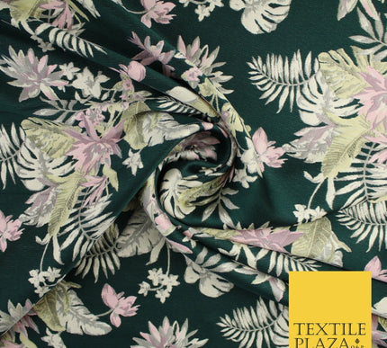 Bottle Green Pink Floral Monstera Metallic Textured Brocade Dress Fabric 9916