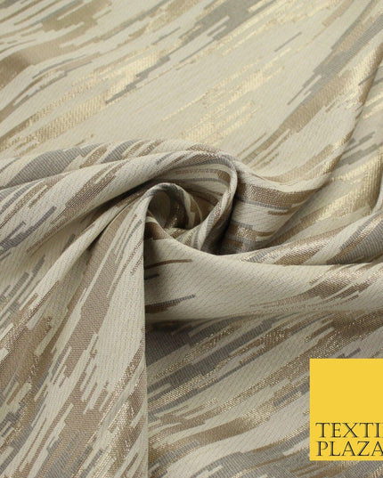 2 COLOURS - Metallic Gold Barcode Stripes Retro Textured Brocade Dress Fabric