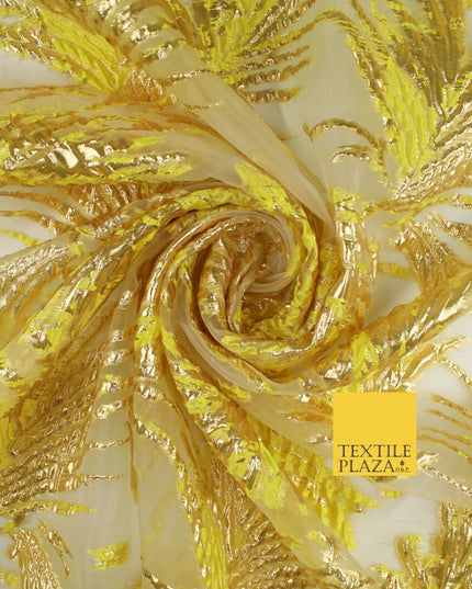 3 COLOURS Wild Leaf Textured Brocade Design on Off White Organza Fabric