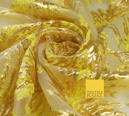 3 COLOURS Wild Leaf Textured Brocade Design on Off White Organza Fabric