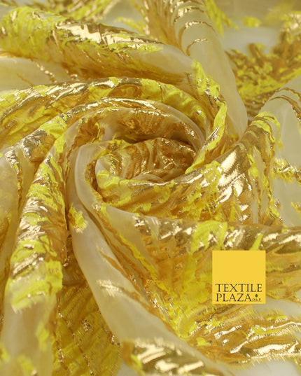 3 COLOURS Wild Leaf Textured Brocade Design on Off White Organza Fabric